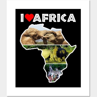 I Love Africa Wildlife Collage Map Posters and Art